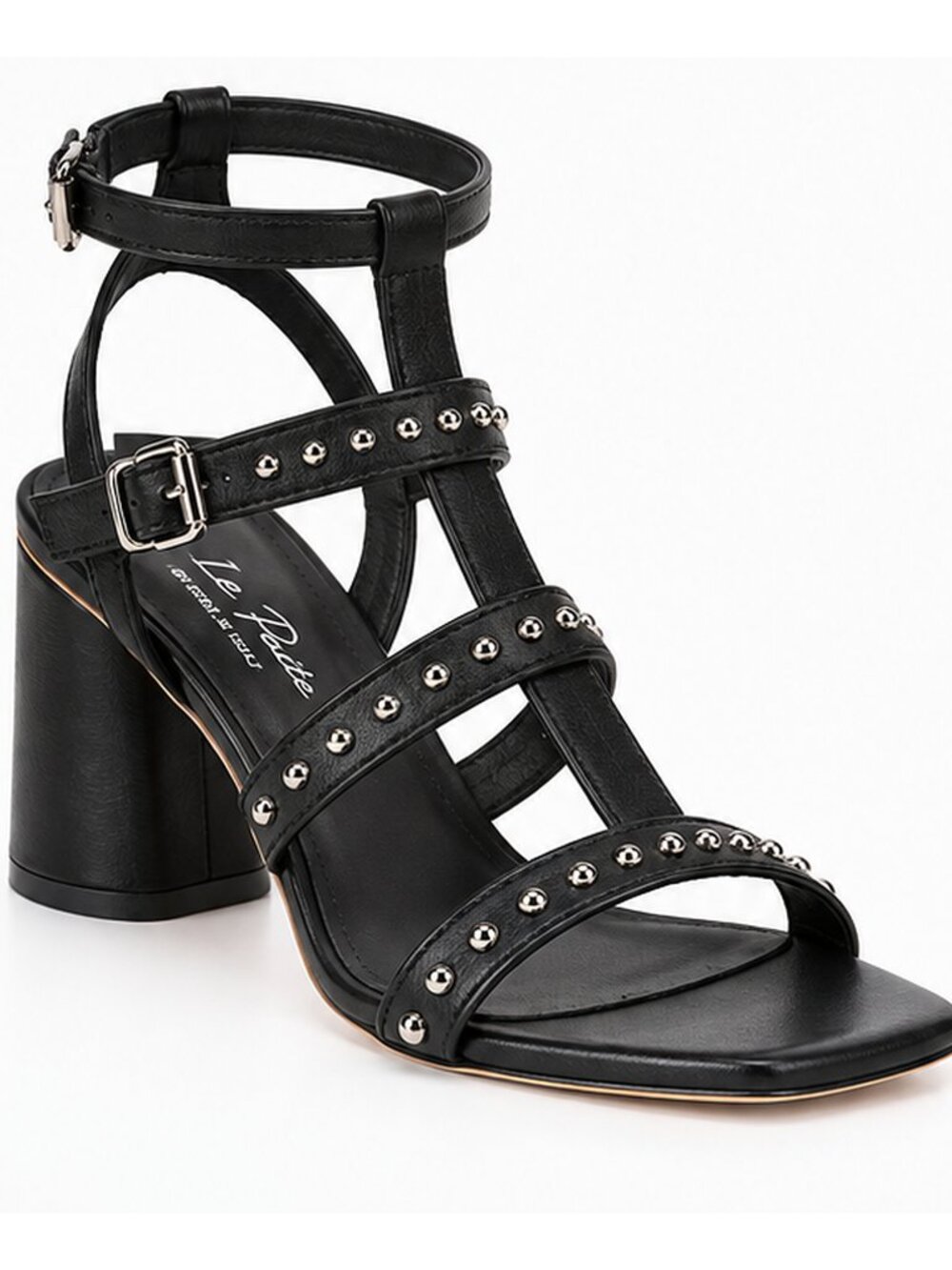 Le Petite Black Studded Leather Block Heel Strappy Sandals 8 Italy